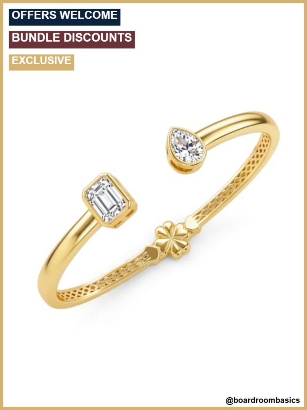 3.25 CTTW Moissanite Gold Plated Cuff Bracelet Toi et Moi